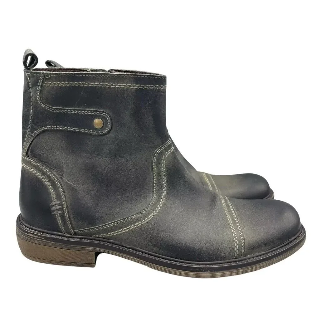 Roan Mens Staad Ankle Boots Black Leather Side Zip Up‎ Cap Toe Studded Size 8.5